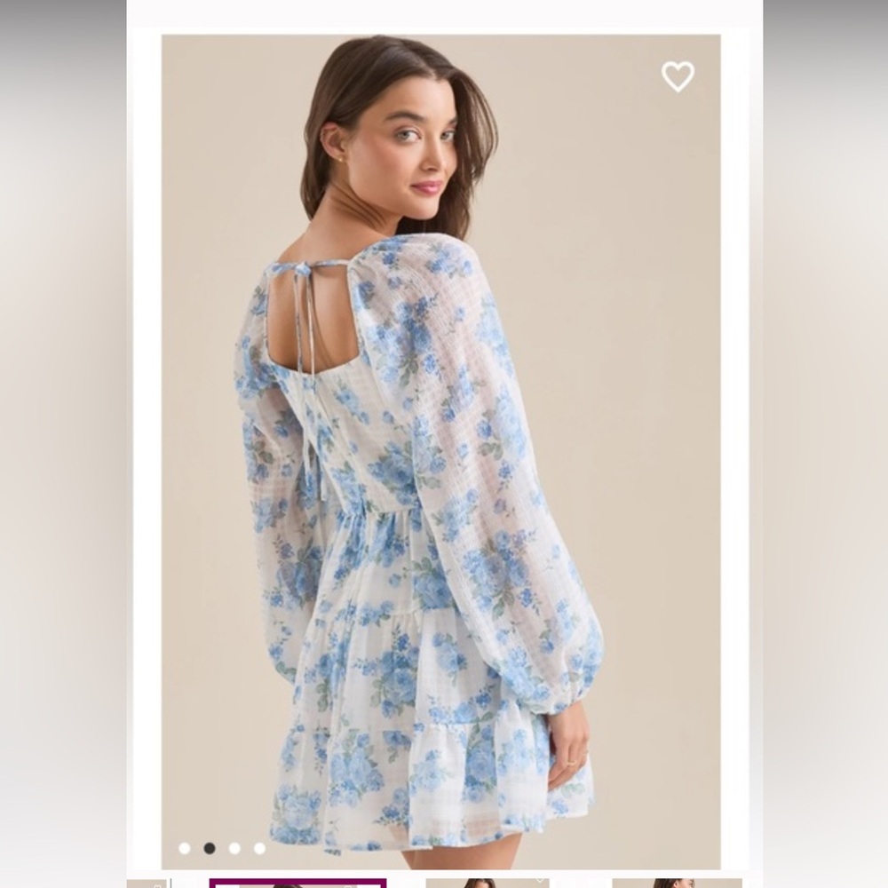 Altar'd State Blue and White Floral Long Sleeve Dress